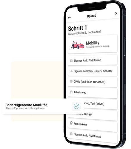 Auswahl von Mobilitätsarten im Mobilitätsbudget